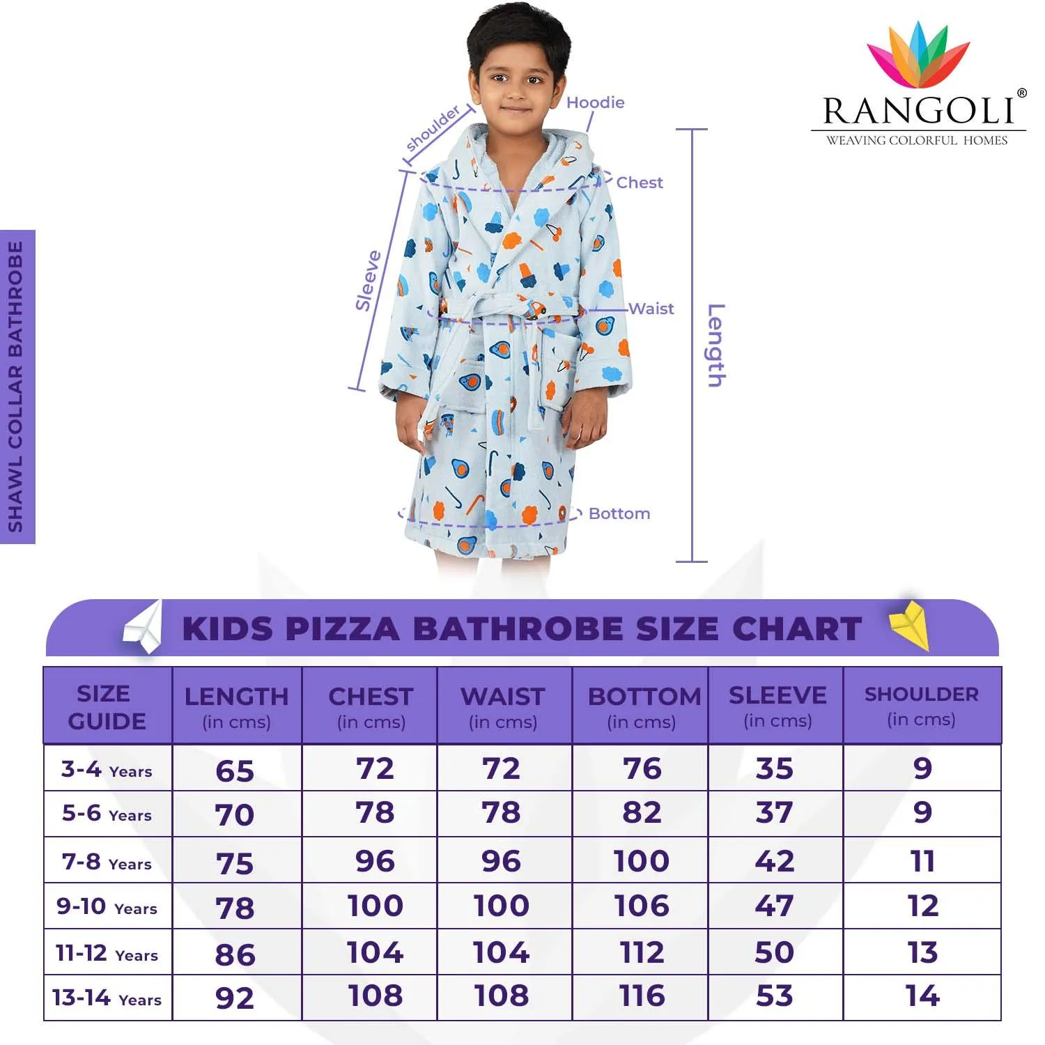 Rangoli Kids Cotton Bathrobe 400 GSM (Pizza Design) for Girls and Boys