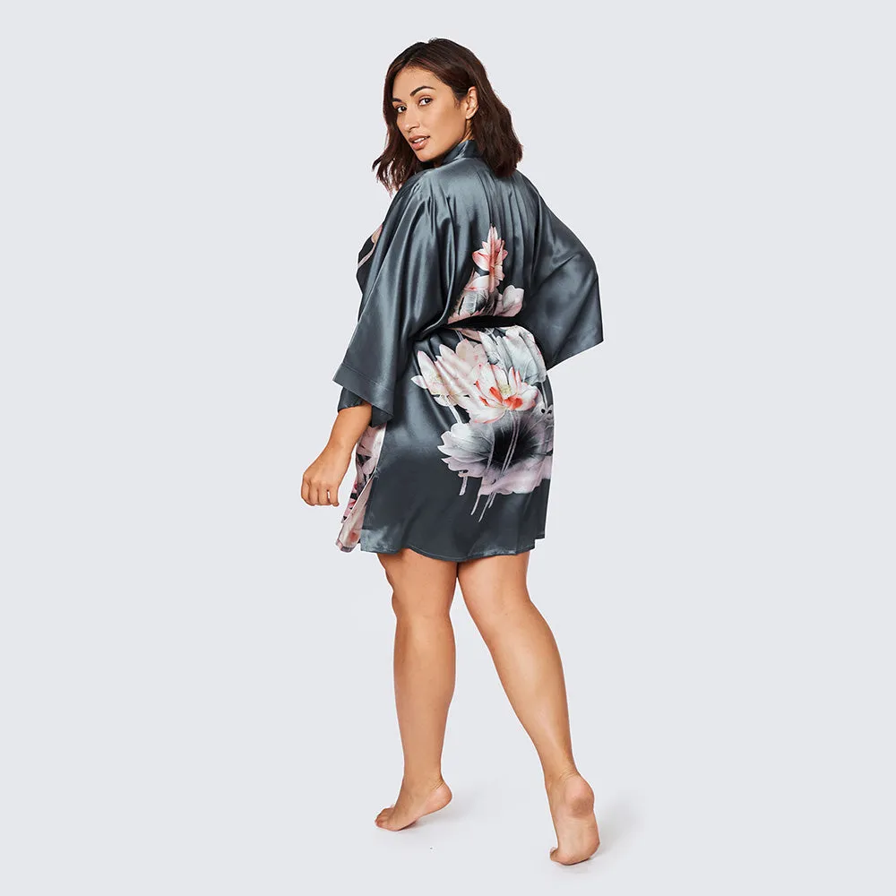 Washable Silk Lotus Short Kimono Robe (Plus Size)